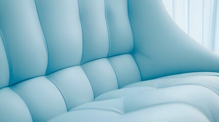 Close-up view of light-blue upholstery on a modern chair.