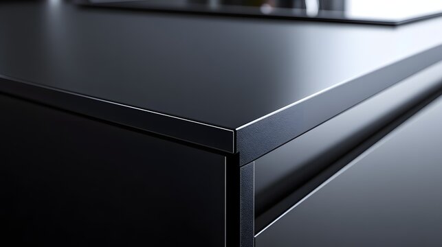 Close-up of a dark gray kitchen cabinet corner.