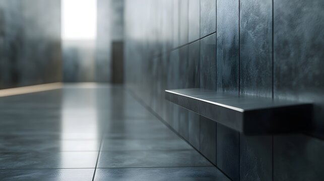 Modern, minimalist corridor with a sleek wall shelf.