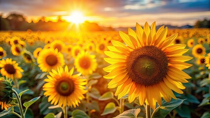 Obraz premium Golden Sunflower Field - Soft Focus Nature Background