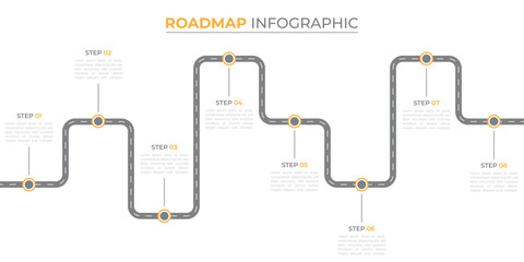 Infographic roadmap design template. Business Timeline of 8 Important Business Events annual business presentation. Vector illustration