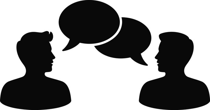 Illustration of two people in silhouette facing each other with speech bubbles above their heads