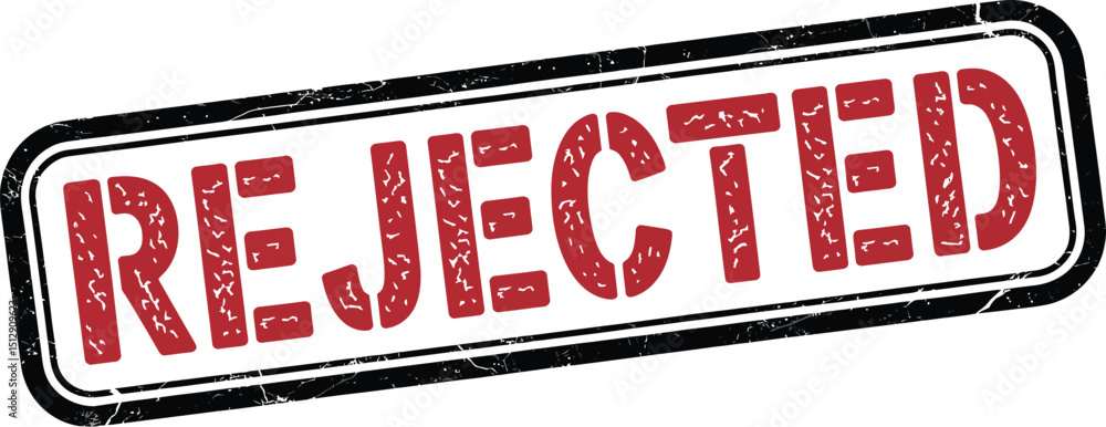 Poster an isolated image of a red rejected stamp with a black border on a white background showing rejectio