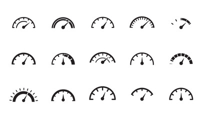 Collection of minimalist silhouette speedometer gauges demonstrating different performance levels