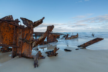Detail of the rusted remains of the steamship Maheno