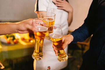 A cheerful summer barbecue gathering with friends and family grilling meat outdoors, enjoying food, laughter, and togetherness in a sunny garden.