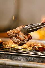 A cheerful summer barbecue gathering with friends and family grilling meat outdoors, enjoying food, laughter, and togetherness in a sunny garden.