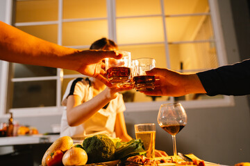 A cheerful summer barbecue gathering with friends and family grilling meat outdoors, enjoying food, laughter, and togetherness in a sunny garden.