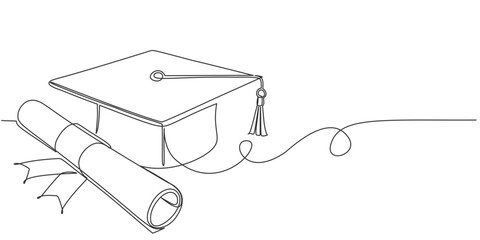 hand drawn line art vector illustration of graduation hat, graduation line art style vector illustration