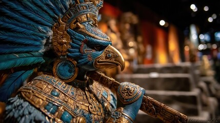 Aztec god Huitzilopochtli depicted as a powerful warrior deity