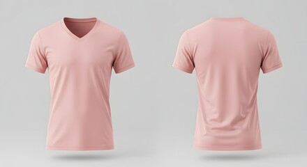 Pink V-Neck T-Shirt Mockup - Front and Back View