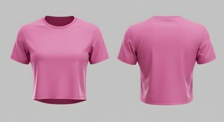 Pink Women's Cropped T-Shirt Mockup - Front and Back View