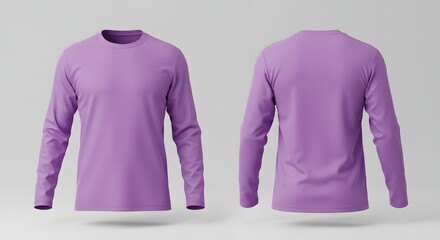 Purple Long Sleeve T-Shirt Mockup - Front and Back View