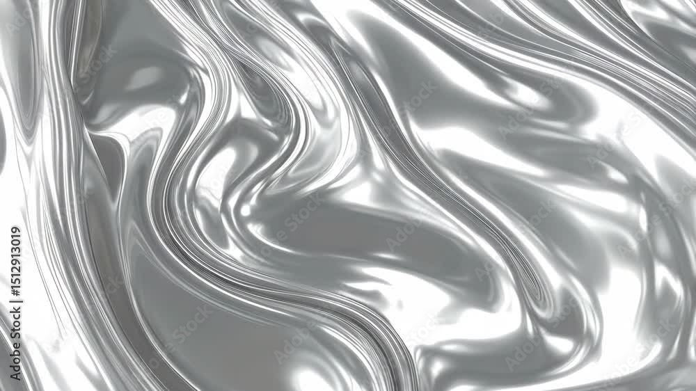 Poster abstract silver metallic liquid surface texture with folds and ripples, reflecting light for futuris