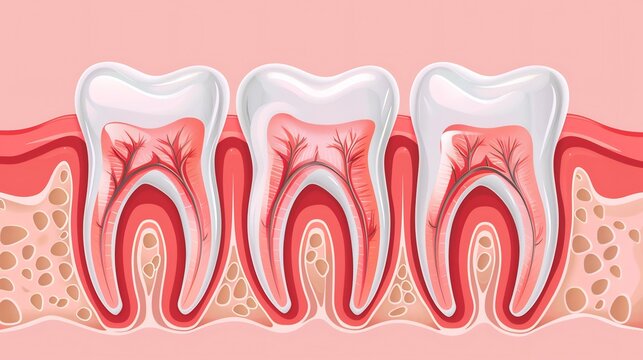 Human Teeth Anatomy with Exposed Roots and Gums
