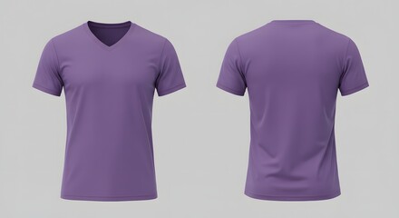 Purple V-Neck T-Shirt Mockup - Front and Back Views