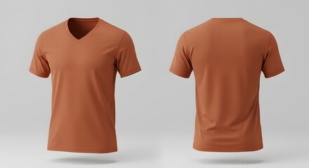 Rust Orange V-Neck T-Shirt Mockup - Front and Back View