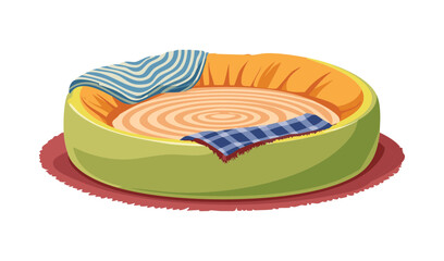 Pastel Green Pet Bed with Striped Blanket