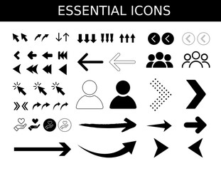 Set of Essential Graphic Design Arrow Icons and Illustrations, Symbols, Way-finding, Direction, Minimal Line Icons