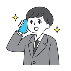 スマホで通話するビジネスマン/Businessman talking on smartphone
