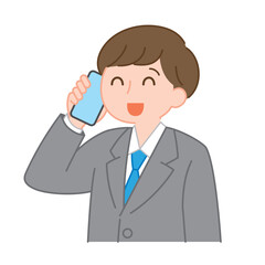 明るく電話対応するサラリーマン/Smiling businessman on a phone call