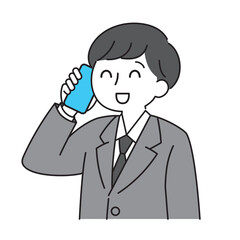 明るく電話対応するサラリーマン/Smiling businessman on a phone call