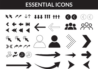 Set of Essential Graphic Design Arrow Icons and Illustrations, Symbols, Way-finding, Direction, Minimal Line Icons