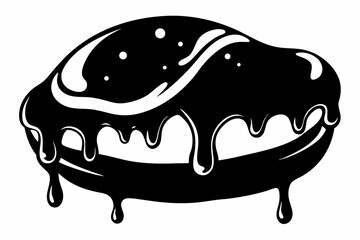 Black and white cake with dripping frosting design  vector, silhouette, illustration, horizontal, isolated assets, 