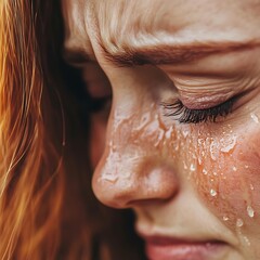 Closeup of a sad, tearful face