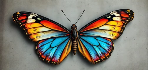 Sierkussen Grunge vlinders Distressed butterfly wings, textured grunge background,  insect,  light  © Boonyapawn