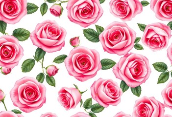 Elegant seamless pattern featuring delicate blush pink roses on a white background,  delicate,  rose