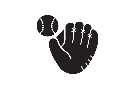 Baseball and glove silhouette vector art illustration on white background