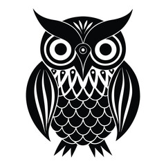 Zentangle-stylized black owl silhouette featuring intricate patterns and bold lines, blending elegance and mystery in a striking artistic design.
