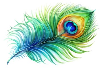 Obraz premium Peacock Feather Watercolor Night Photography AI Art