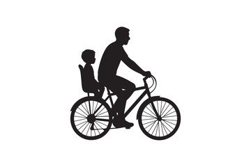 Fototapeta premium Dad and child on bike silhouette vector art illustration on white background