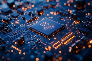 Close-up of a Circuit Board with Illuminated Components