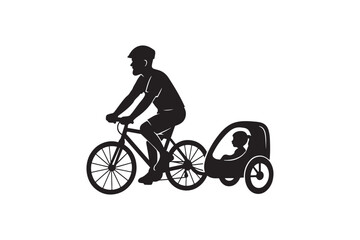Obraz premium Dad biking with kid trailer silhouette vector art illustration on white background