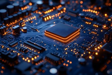 Obraz premium Close-up of a Circuit Board with Illuminated Components