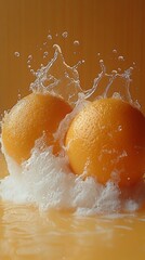 Oranges splashing in water
