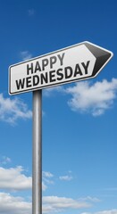 Happy Wednesday Road Sign: A Cheerful Midweek Message Under a Bright Blue Sky