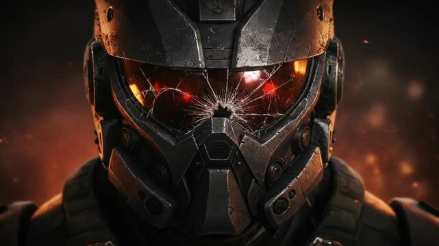 Futuristic damaged helmet closeup