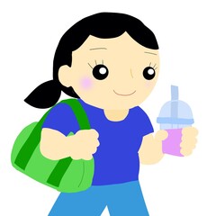 ドリンクを持ってジムから帰る女性