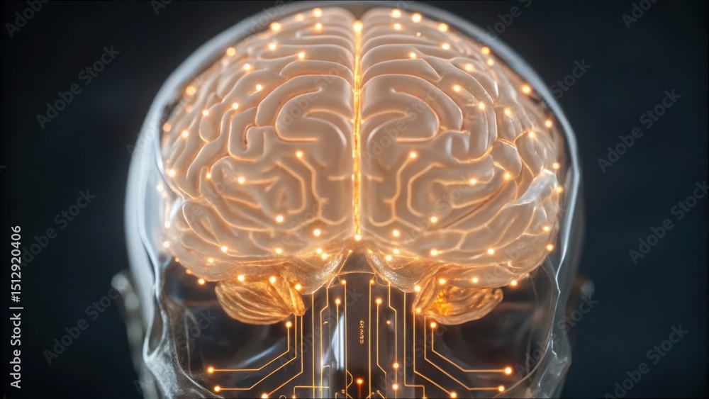 Poster Intricate Illustration of Brain with Deep Stimulation and Neural Patterns