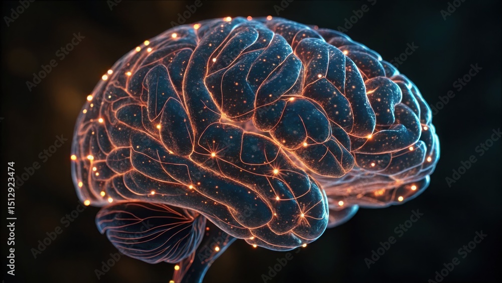 Poster Glowing Brain Map with Threads Showcasing Neural Connections
