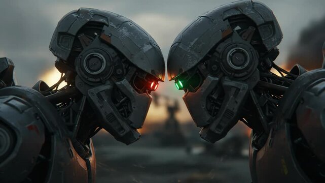Robots faceoff futuristic technology conflict