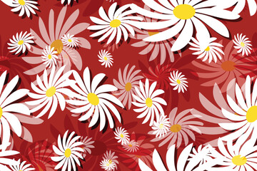 Fototapeta premium Seamless floral pattern with white and yellow daisy flowers, a beautiful spring nature illustration design