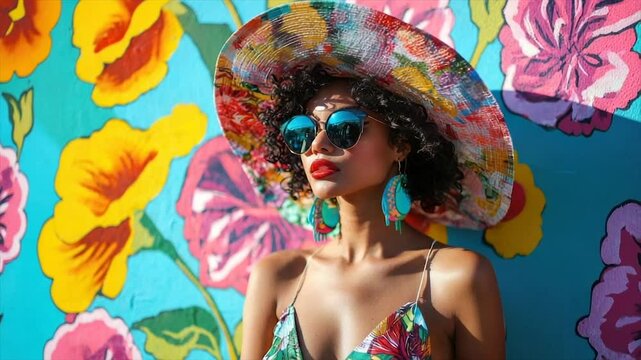 Trendy woman in vibrant summer fashion