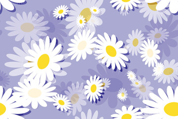 Obraz premium Seamless floral pattern with white and yellow daisy flowers, a beautiful spring nature illustration design