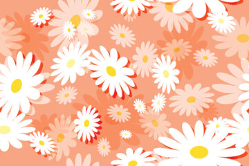 Seamless floral pattern with white and yellow daisy flowers, a beautiful spring nature illustration design