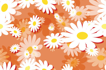 Seamless floral pattern with white and yellow daisy flowers, a beautiful spring nature illustration design